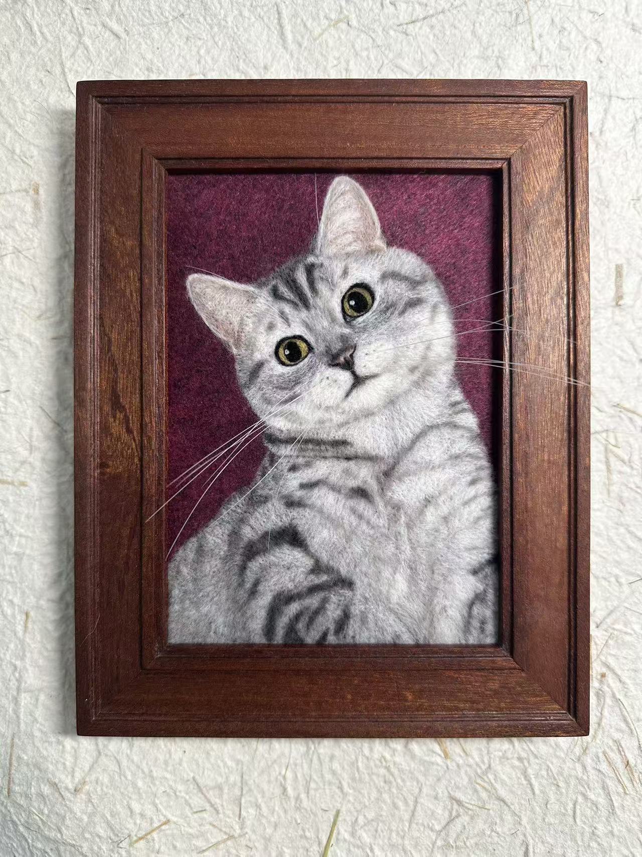 Custom felted pet portrait - handmade 2D wool fiber art