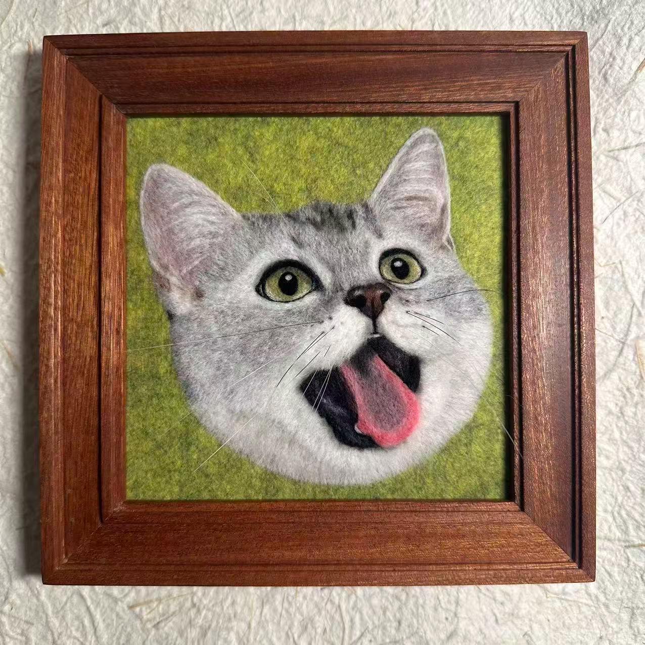 Custom 2D needle felted pet portrait small square frame