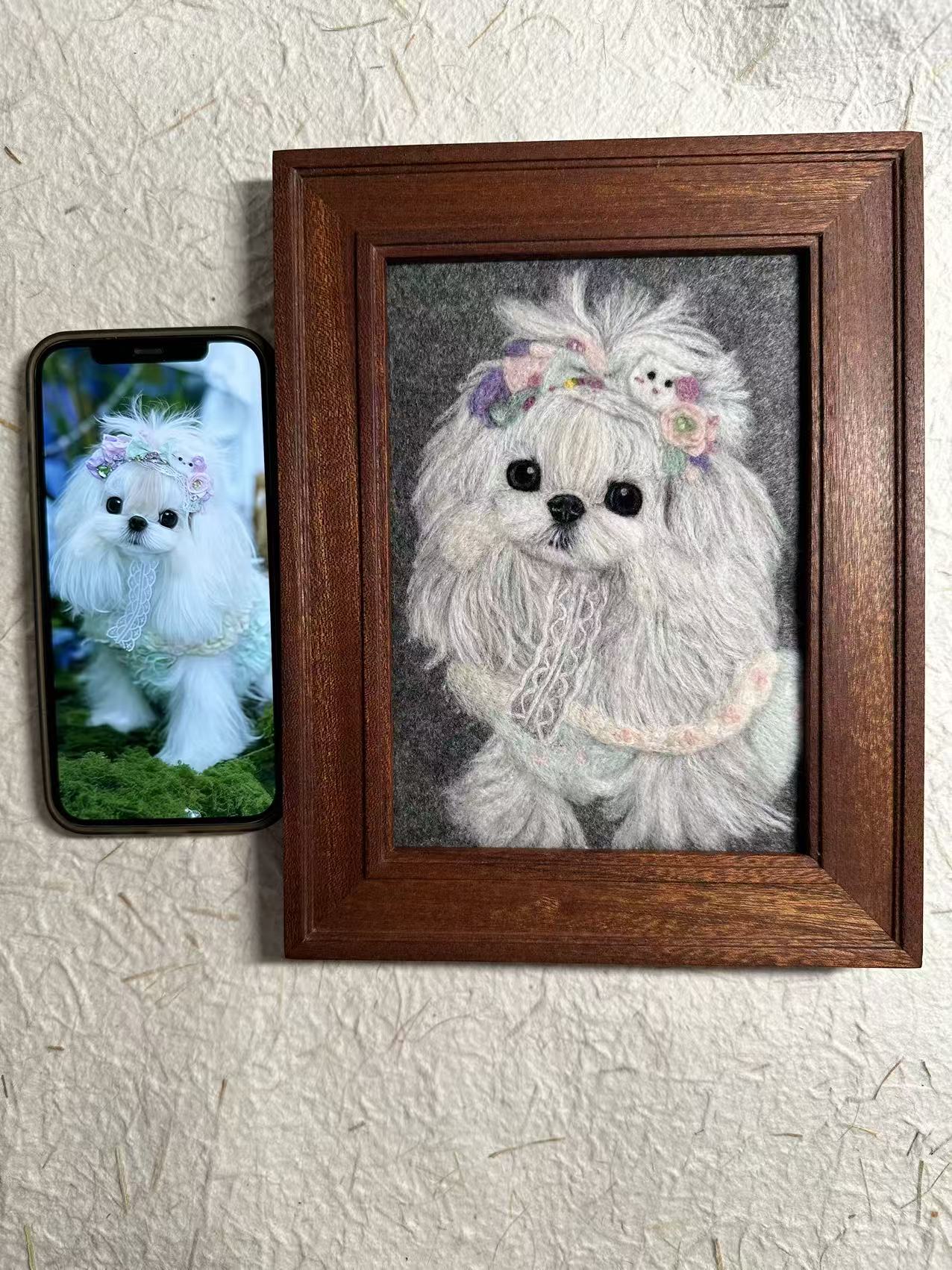 Custom 2D Felted Pet Portrait in Wooden Frame: 4 Sizes - Photo 11