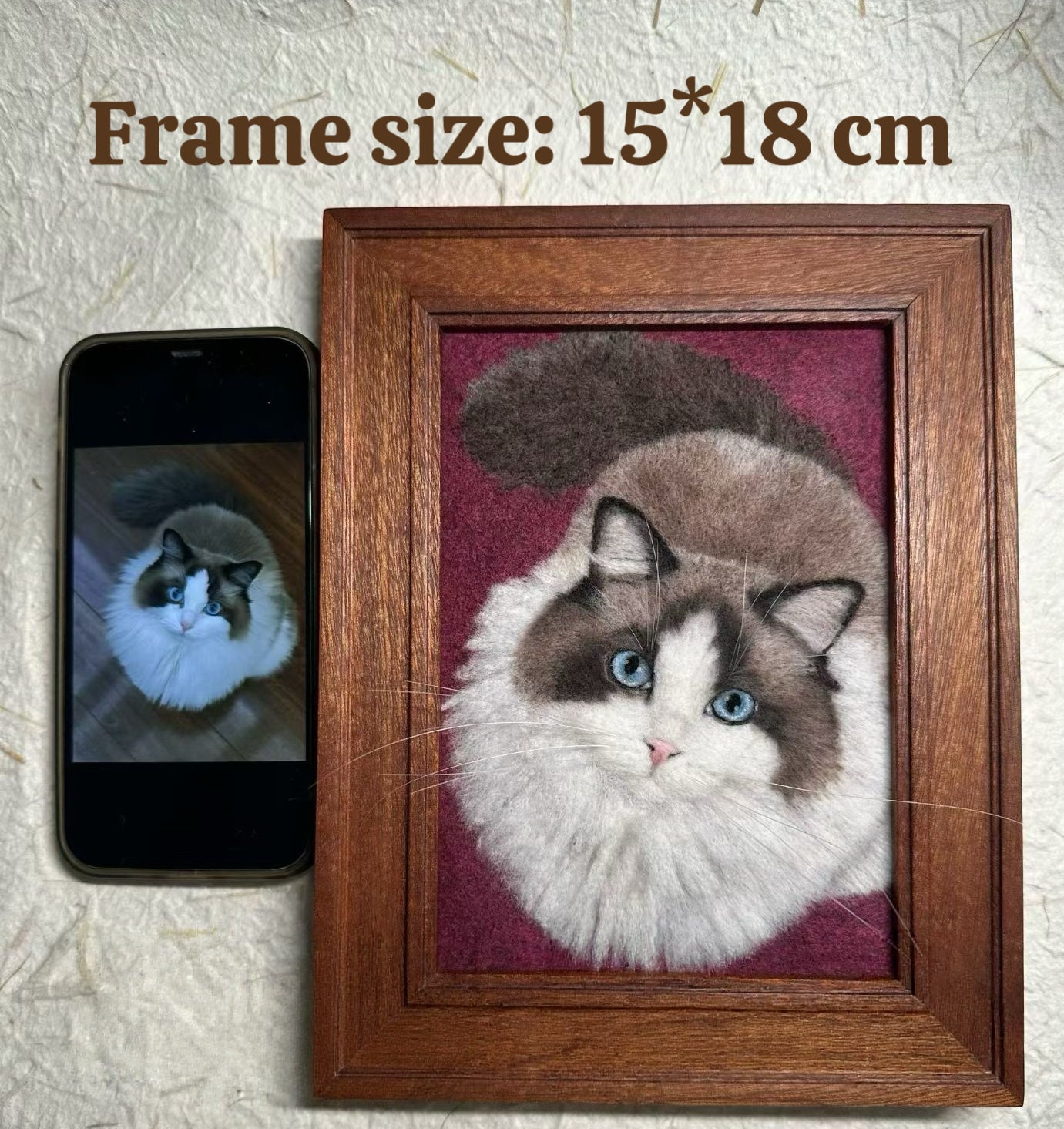 Custom 2D Felted Pet Portrait in Wooden Frame: 4 Sizes - Photo 3
